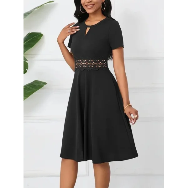 Kadın Kısa Kollu Yuvarlak Yaka Damla Detaylı Janjan Elbise