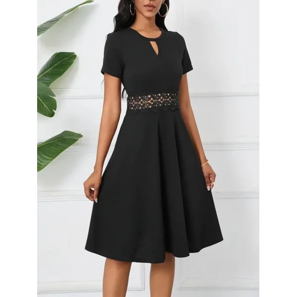 Kadın Kısa Kollu Yuvarlak Yaka Damla Detaylı Janjan Elbise