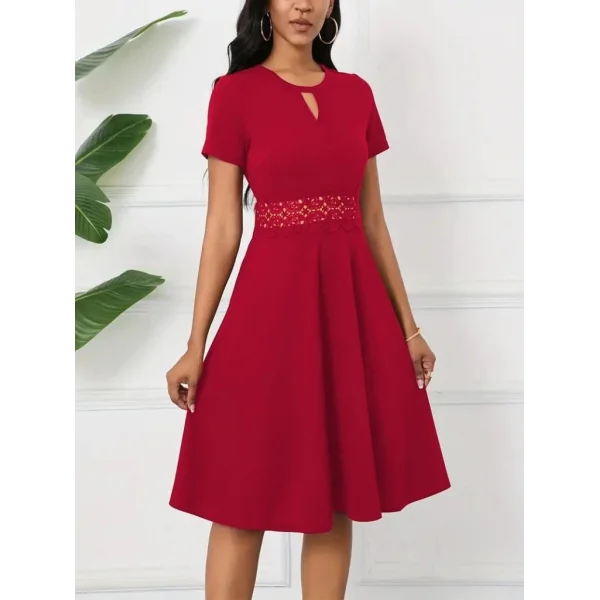 Kadın Kısa Kollu Yuvarlak Yaka Damla Detaylı Janjan Elbise