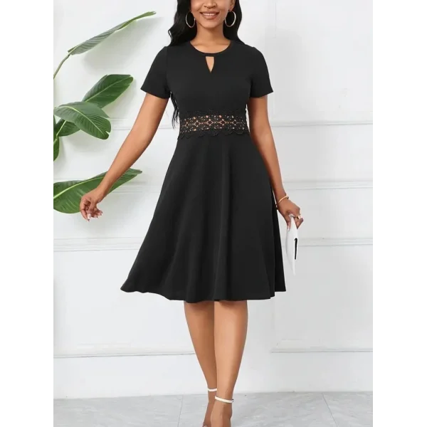 Kadın Kısa Kollu Yuvarlak Yaka Damla Detaylı Janjan Elbise