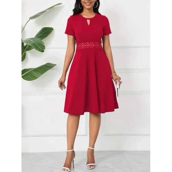 Kadın Kısa Kollu Yuvarlak Yaka Damla Detaylı Janjan Elbise