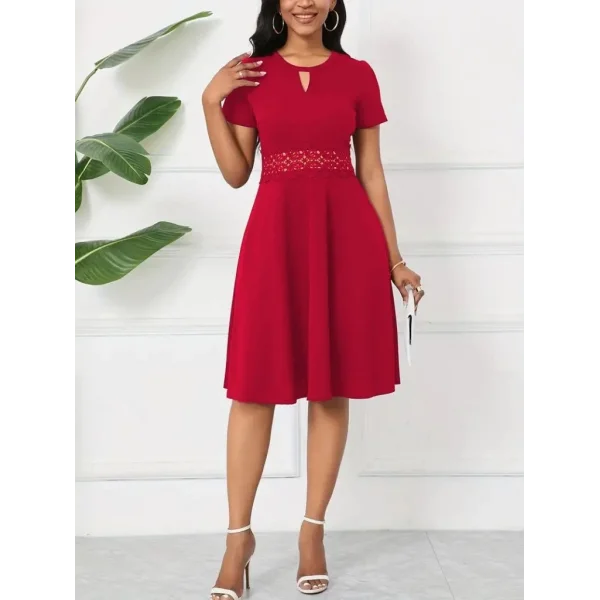 Kadın Kısa Kollu Yuvarlak Yaka Damla Detaylı Janjan Elbise