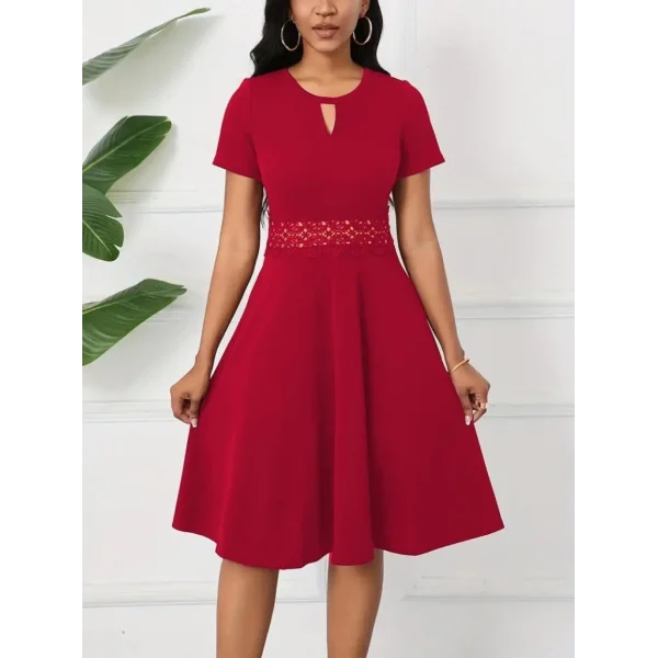 Kadın Kısa Kollu Yuvarlak Yaka Damla Detaylı Janjan Elbise