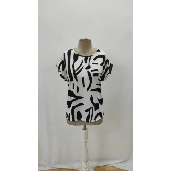 Kadın Kısa Kollu Yuvarlak Yaka Desenli Süprem Bluz