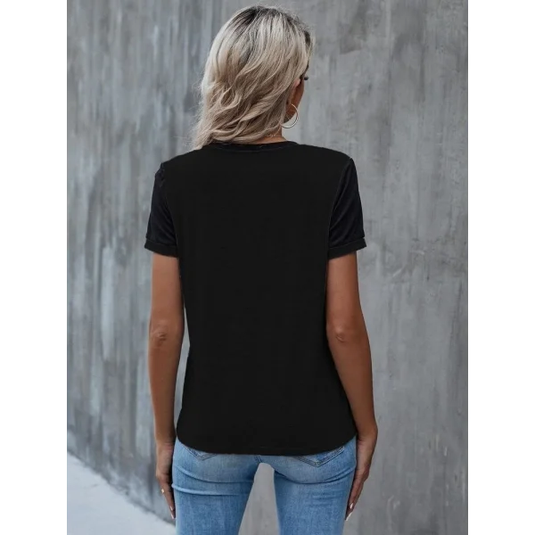 Kadın Kısa Kollu Yuvarlak Yaka ön Dantel Detaylı Viskon Bluz