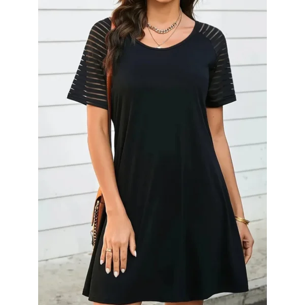 Kadın Kısa Kollu Yuvarlak Yaka şerit Kol Detaylı Viskon Elbise