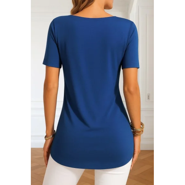 Kadın Kısa Kollu Yuvarlak Yaka Yandan Düğmeli Viskon Bluz