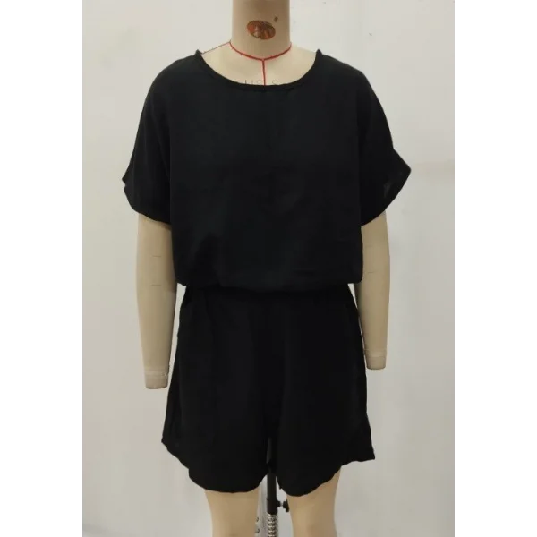 Kadın Kısa Kollu Yuvarlak Yakalı Ithal Keten Bluz Ve Short Ikili Takım