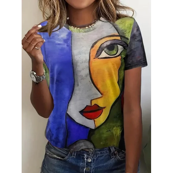 Kadın Kısa Kollu Yüz Baskılı Süprem Tshirt