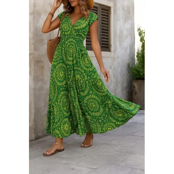 Kadın Kısa Yarasa Kanat Kollu V Yakalı Beli Büzgülü Süprem Elbise