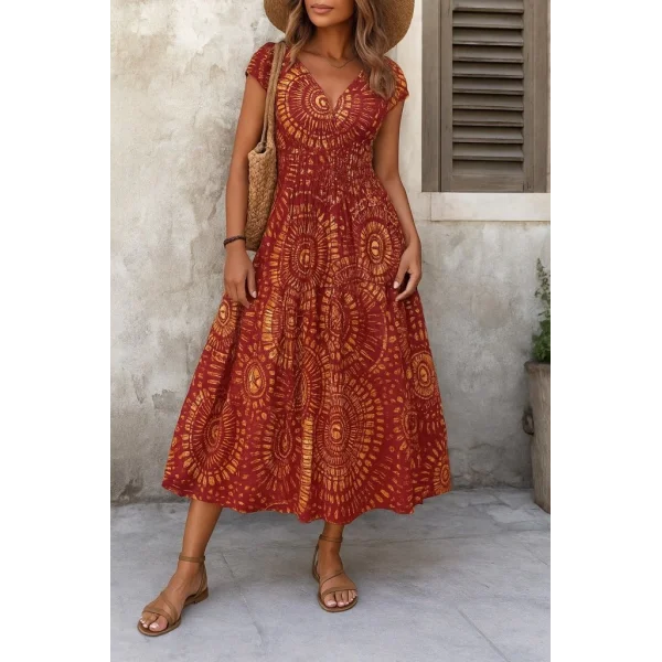 Kadın Kısa Yarasa Kanat Kollu V Yakalı Beli Büzgülü Süprem Elbise