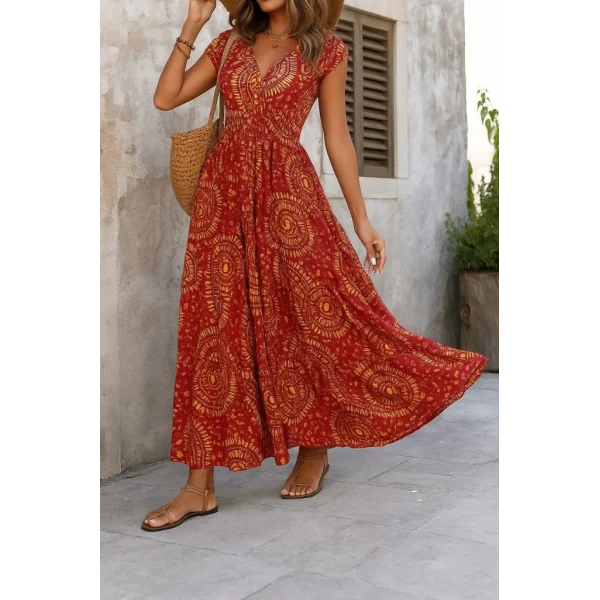 Kadın Kısa Yarasa Kanat Kollu V Yakalı Beli Büzgülü Süprem Elbise