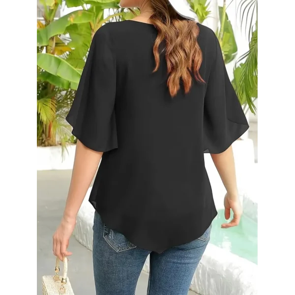 Kadın Kısa Yırtmaç Kollu Yuvarlak Yaka şifon Bluz