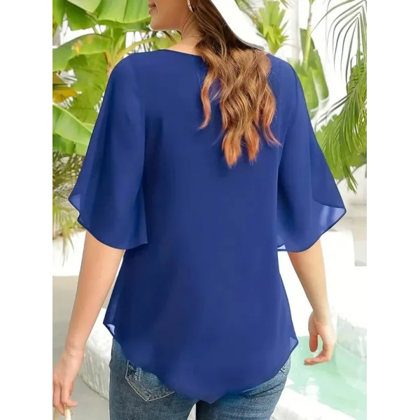 Kadın Kısa Yırtmaç Kollu Yuvarlak Yaka şifon Bluz