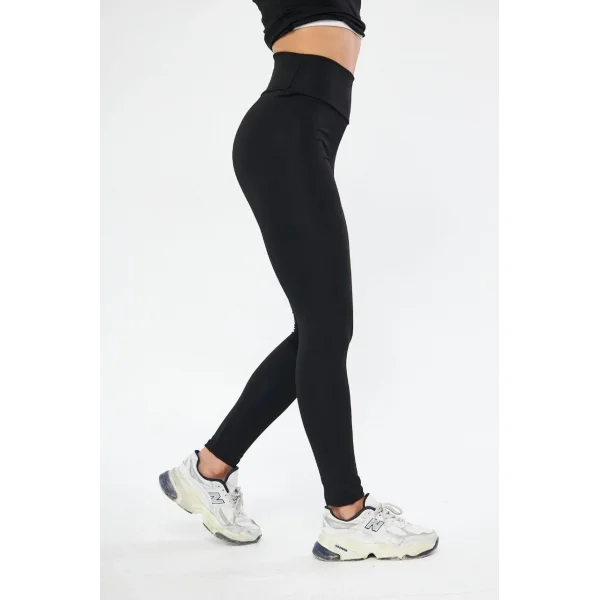 Kadın Kışlık Yüksek Bel Toparlayicı ve Sıkılaştırıcı Likralı Şardonlu Tayt - Siyah