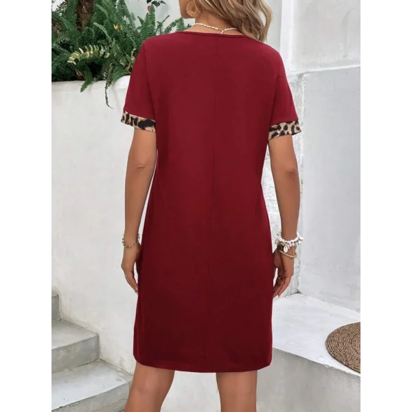 Kadın Kolları Leopar Eteği Düğme Detay Viskon Elbise