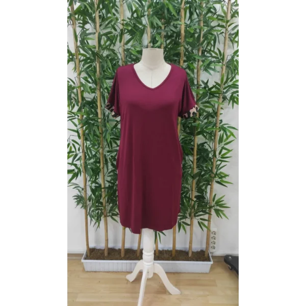 Kadın Kolları Leopar Eteği Düğme Detay Viskon Elbise