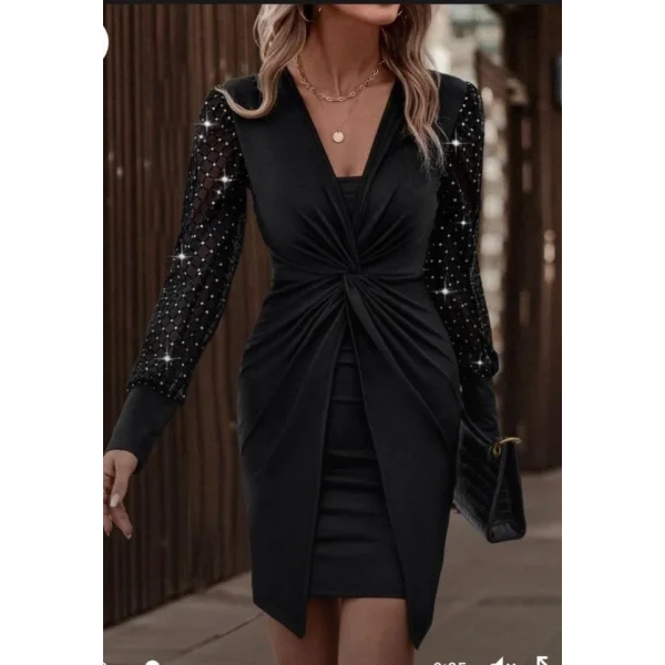 Kadın Kolları önü Büzgü Detay ini Elbise