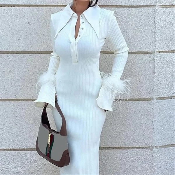 Kadın Kolları Tüylu anşet Yaka idi Boy Fırsat ürün Elbise