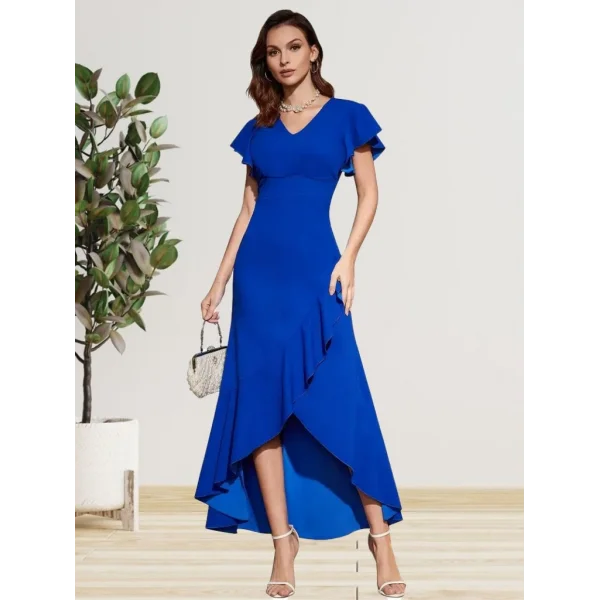 Kadın Kolları Ve Eteği Volanlı Ithal Krep Elbise