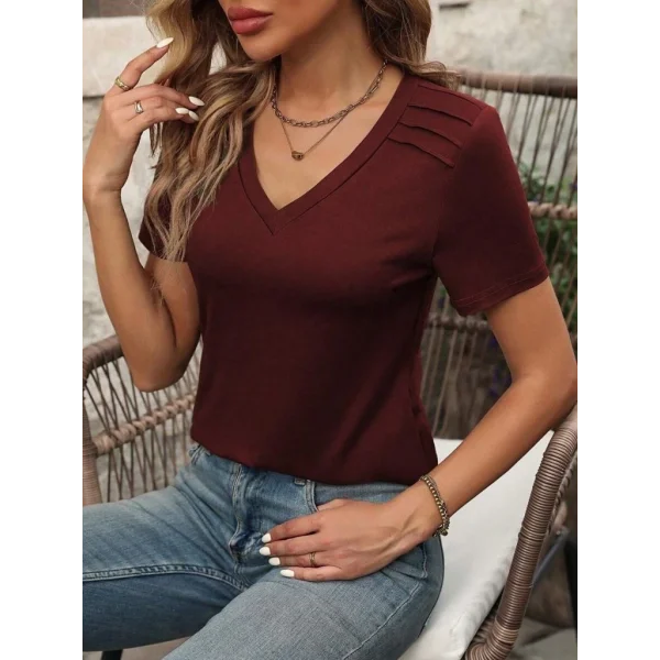 Kadın Kollu V Yakalı Omuzlarda çizgi Detaylı Viskon Bluz