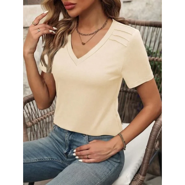 Kadın Kollu V Yakalı Omuzlarda çizgi Detaylı Viskon Bluz