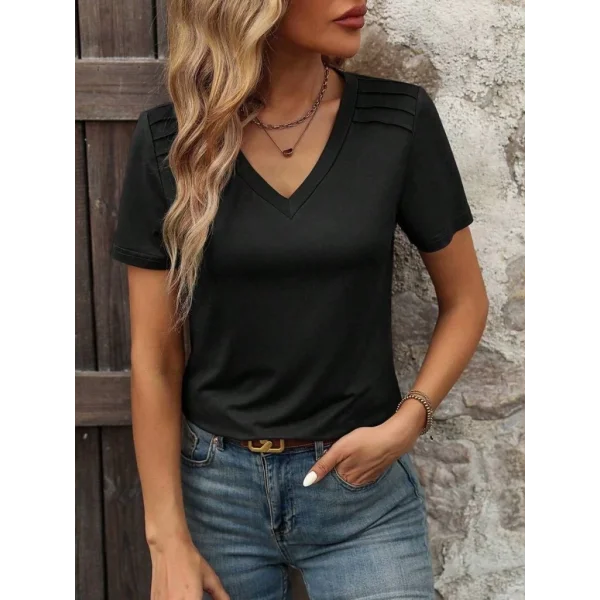 Kadın Kollu V Yakalı Omuzlarda çizgi Detaylı Viskon Bluz