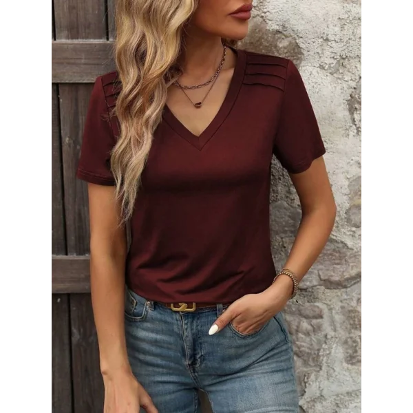 Kadın Kollu V Yakalı Omuzlarda çizgi Detaylı Viskon Bluz