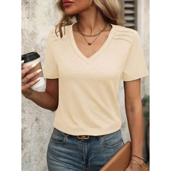 Kadın Kollu V Yakalı Omuzlarda çizgi Detaylı Viskon Bluz