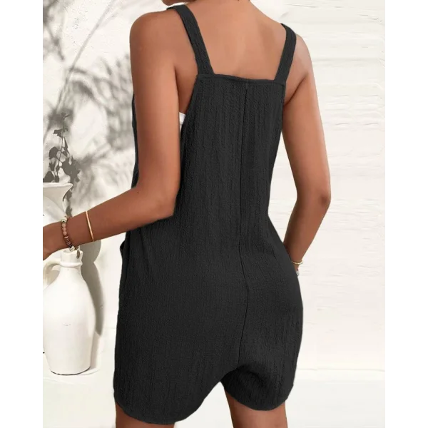 Kadın Kolsuz Askı Aksesuarlı önü Bağlama Detay Salopet şort Tulum