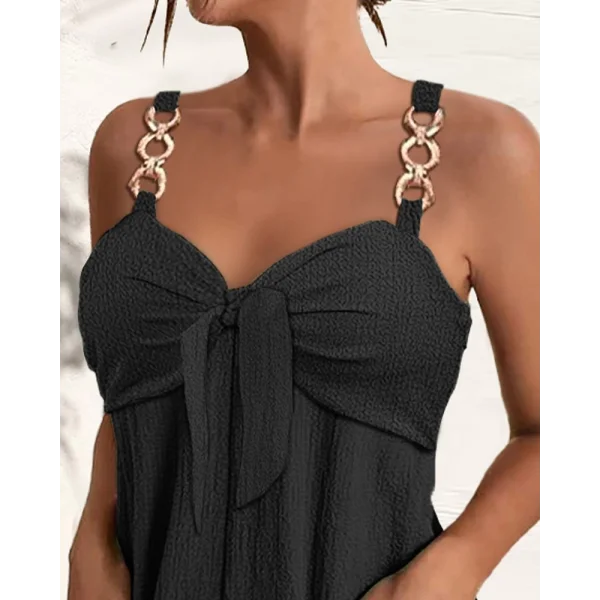 Kadın Kolsuz Askı Aksesuarlı önü Bağlama Detay Salopet şort Tulum