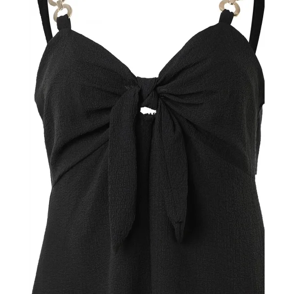 Kadın Kolsuz Askı Aksesuarlı önü Bağlama Detay Salopet şort Tulum