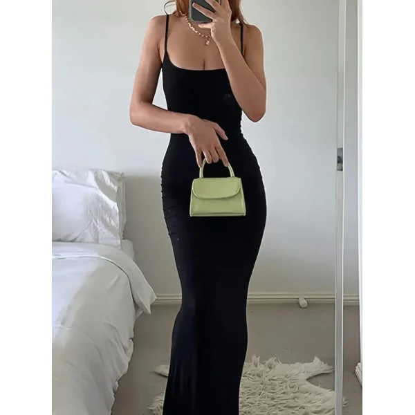 Kadın Kolsuz Askılı Bodycon Uzun Viskon Elbise
