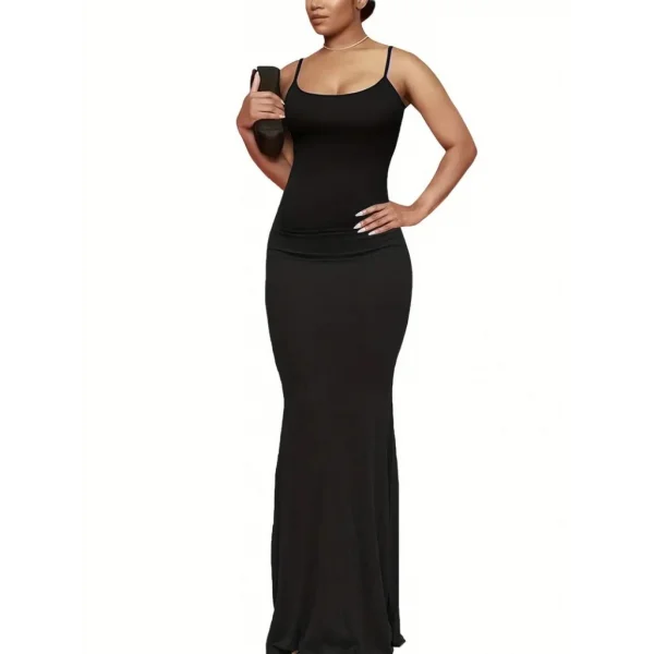 Kadın Kolsuz Askılı Bodycon Uzun Viskon Elbise