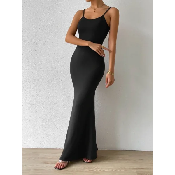 Kadın Kolsuz Askılı Bodycon Uzun Viskon Elbise