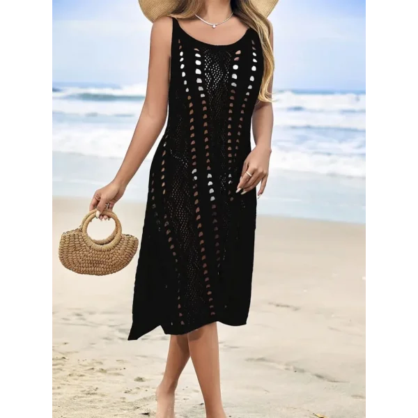 Kadın Kolsuz Askılı Yan Yırtmaç Detay Triko Midi Boy Elbise