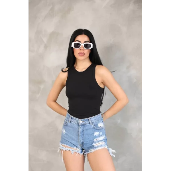 Kadın Kolsuz Badi bluz - Siyah