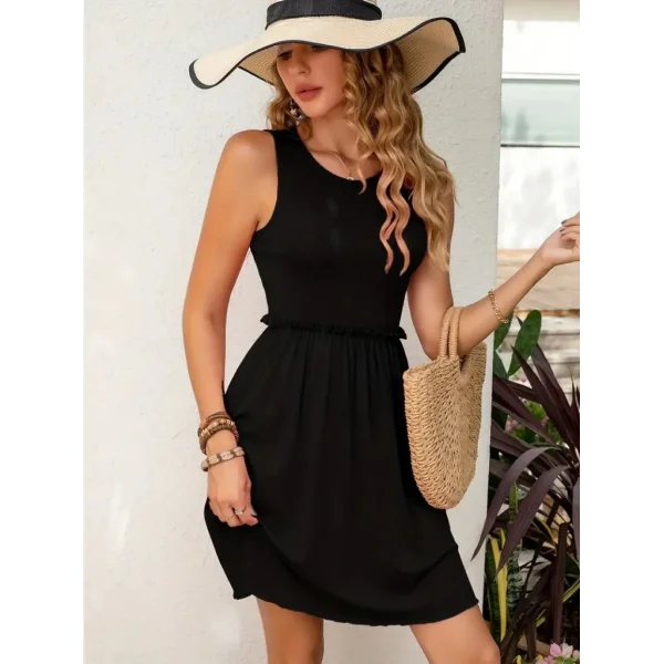 Kadın Kolsuz Bel Lastik Ve Büzgü Detay Viskon Mini Elbise