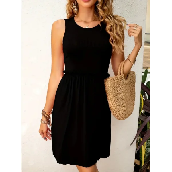 Kadın Kolsuz Bel Lastik Ve Büzgü Detay Viskon Mini Elbise