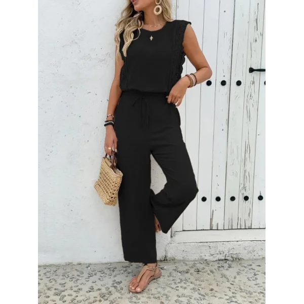 Kadın Kolsuz Bisiklet Yaka Aerobin Bluz Ve Bağcıklı Pantolon