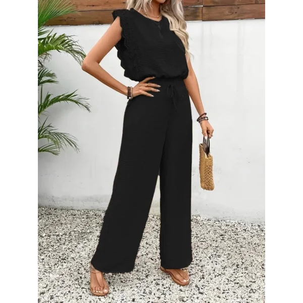 Kadın Kolsuz Bisiklet Yaka Aerobin Bluz Ve Bağcıklı Pantolon