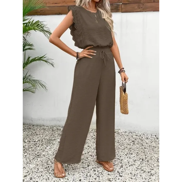 Kadın Kolsuz Bisiklet Yaka Aerobin Bluz Ve Bağcıklı Pantolon