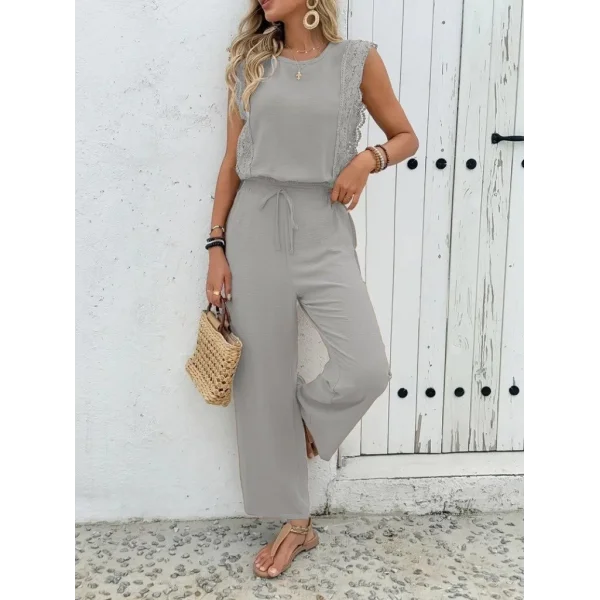 Kadın Kolsuz Bisiklet Yaka Aerobin Bluz Ve Bağcıklı Pantolon