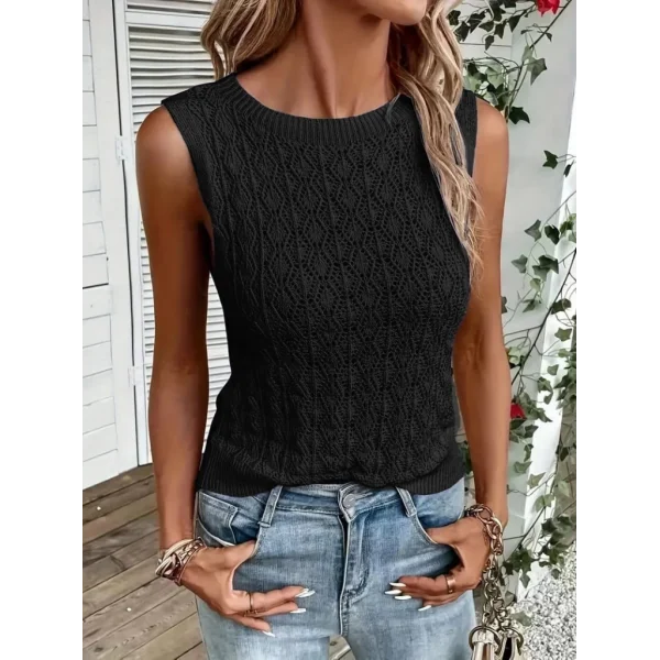 Kadın Kolsuz Bisiklet Yaka Ajurlu Triko Bluz