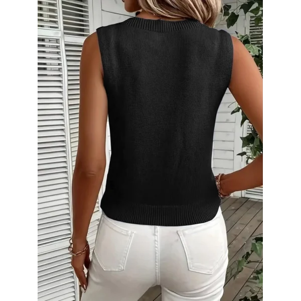 Kadın Kolsuz Bisiklet Yaka Ajurlu Triko Bluz