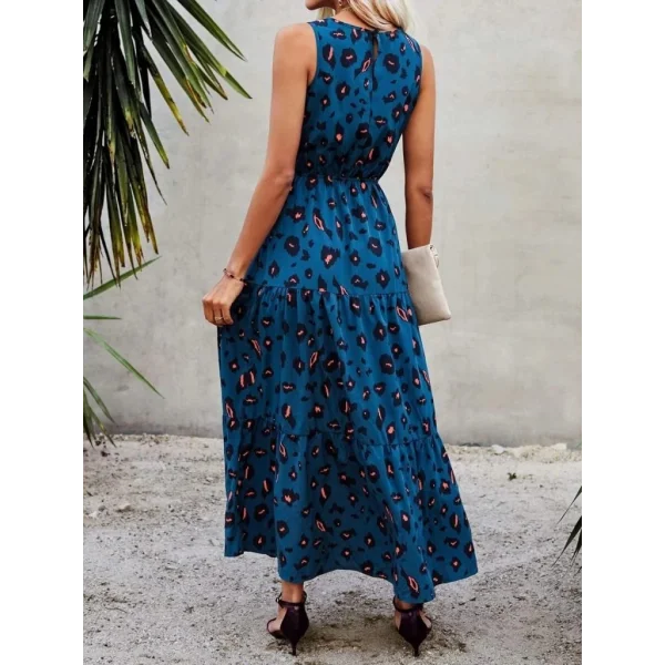 Kadın Kolsuz Bisiklet Yaka Beli Lastikli Desenli Süprem Elbise