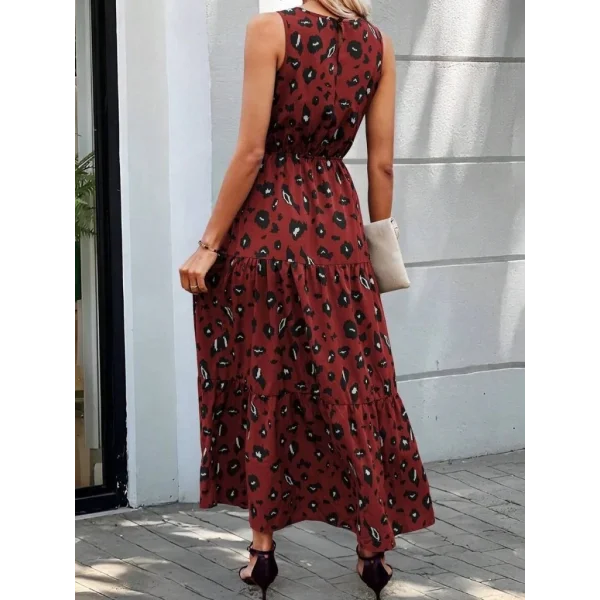 Kadın Kolsuz Bisiklet Yaka Beli Lastikli Desenli Süprem Elbise