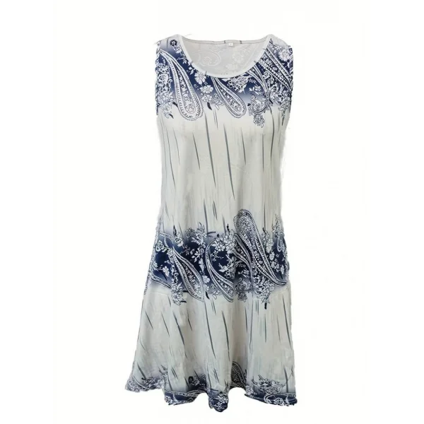 Kadın Kolsuz Bisiklet Yaka Desenli Süprem Elbise