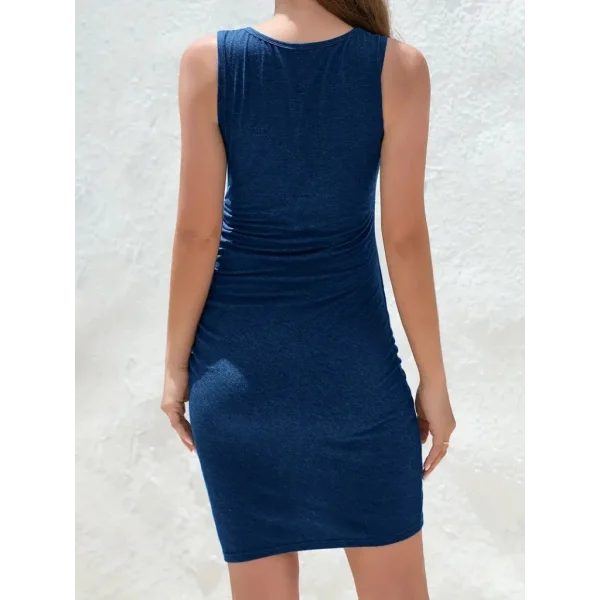 Kadın Kolsuz Bisiklet Yaka Yandan Büzgülü önden çapraz Detay Viskon Kısa Elbise