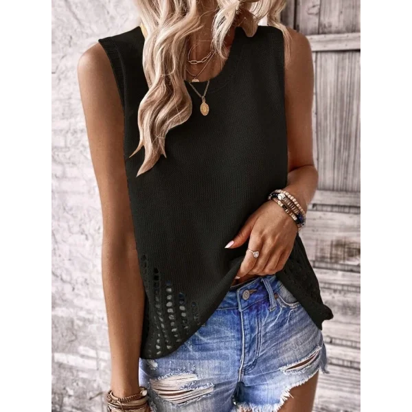 Kadın Kolsuz Bisiklet Yakayanları Ajur Detay Triko Bluz